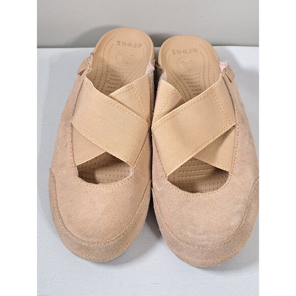 CROCS Edie Tan Chai Suede Croslite Slide Sandal Mule #15489 Size W8 - Picture 1 of 9